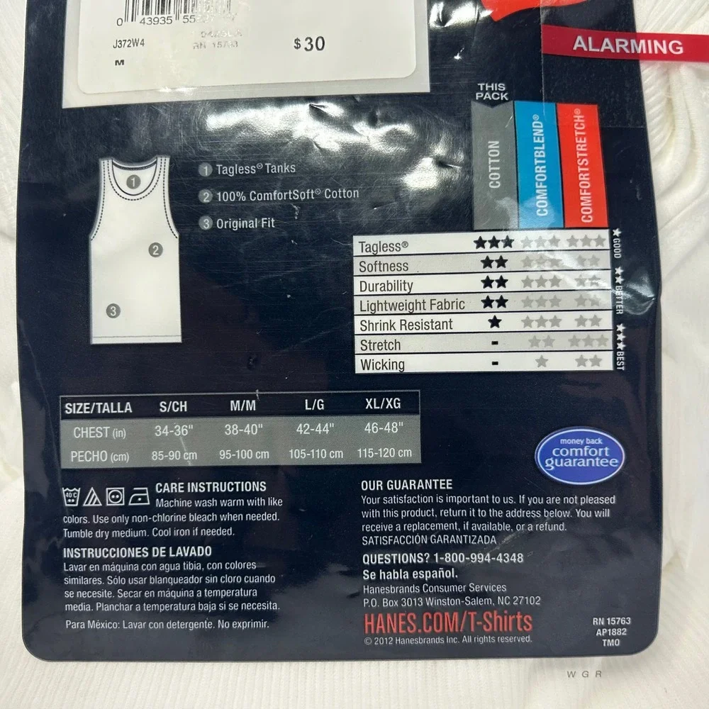 Hanes Mens 4-Pack Tagless Tank Tops White Comfort Soft Cotton Size M New